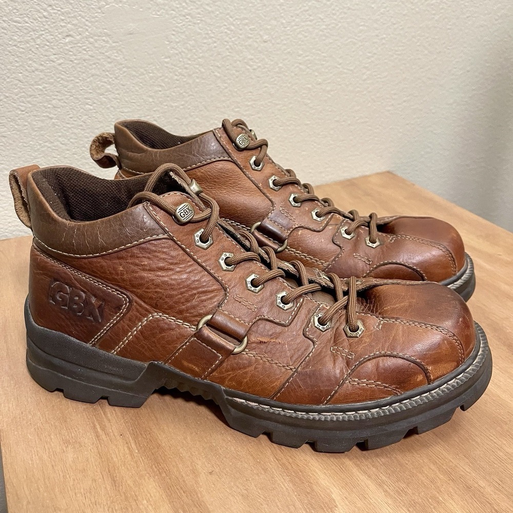 VTG GBX Men's Chunky Y2K 90s Leather Boots Lug Sole Lace Up Brown Gorpcore Sz 12